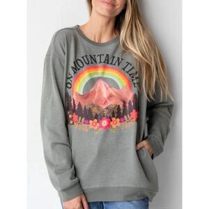 Natural Life On Mountain Time GRAPHIC BOHO Oversize SWEATSHIRT sz XS